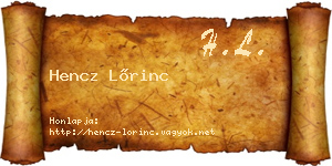 Hencz Lőrinc névjegykártya